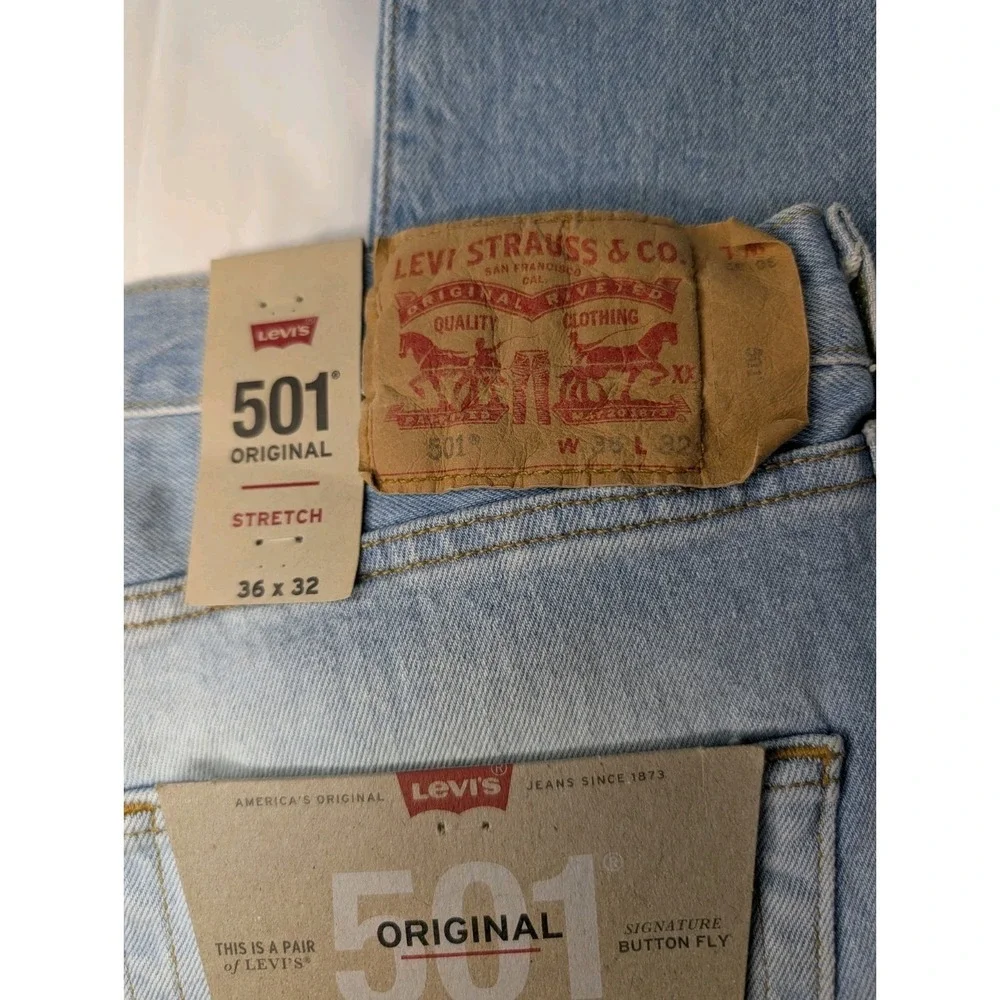 Levi's 501 Original Stretch Jeans Men's 36x32 Light Wash Button Fly Straight Leg